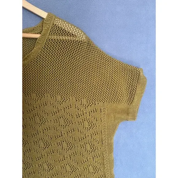 Torrid Crochet Knit Short Sleeve Top Sz 2X Mustard Cotton Fringe Open Knit Layer - Picture 7 of 11